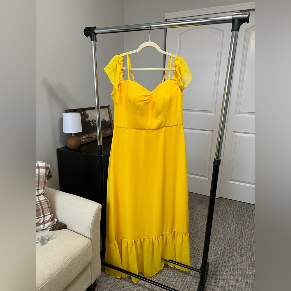 AW Bridal, spaghetti strap, off the shoulder, mid-length dress